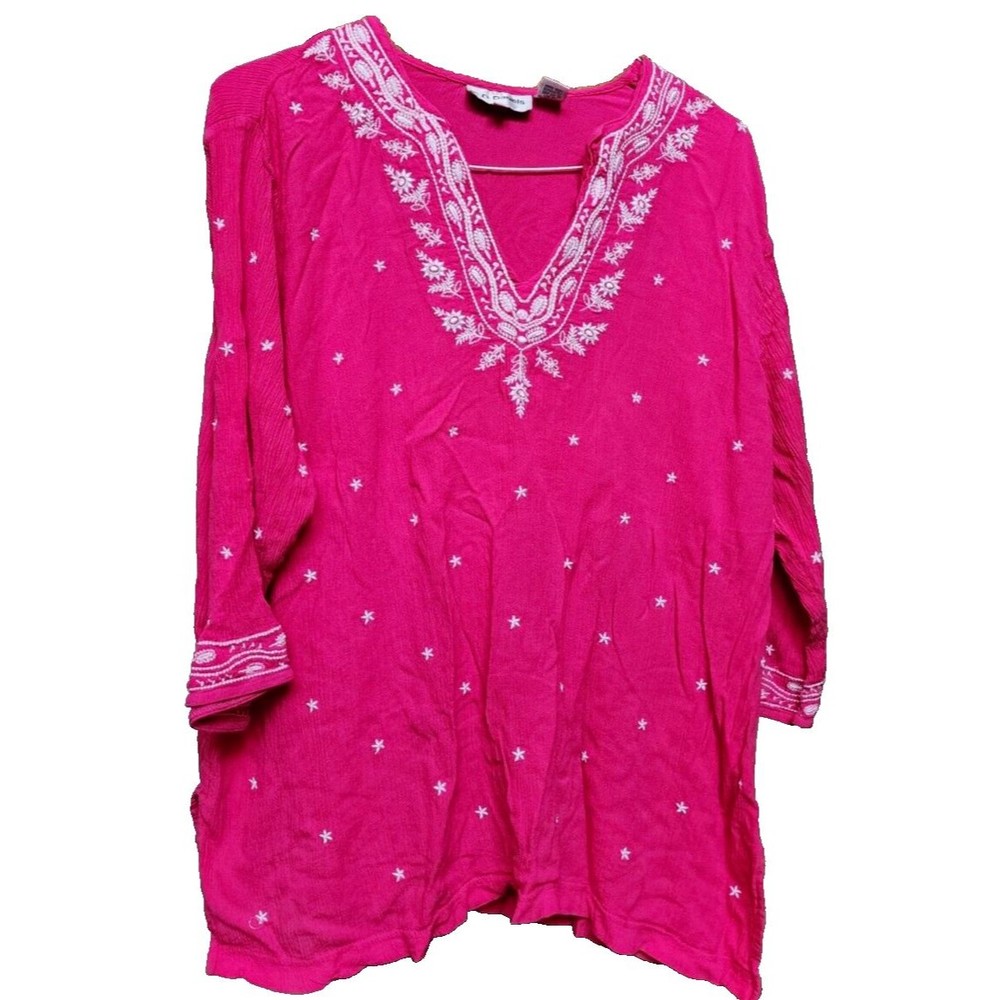 Pink India Peasant Top Plus Size 2X by CD Daniels Embroidered Boho